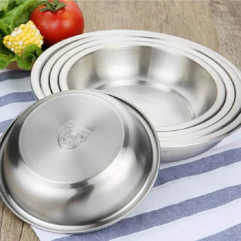 Stainless Steel Plates Set Round Dinner Bowl Seasoning Plate Restaurant