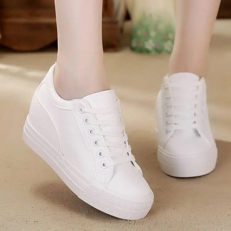 Breathable Sneakers increased Platform Shoes Casual Footwear Leisure Leather White Shoes