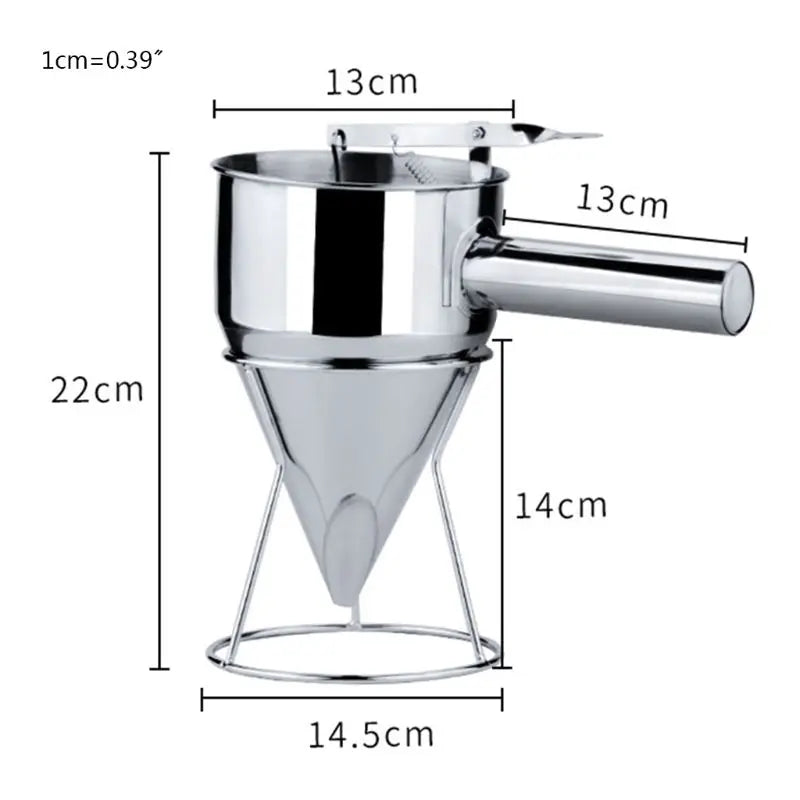 Stainless Steel Funnel Dispenser with Rack Cupcake Pancake Batter Maker Octopus Fish Ball