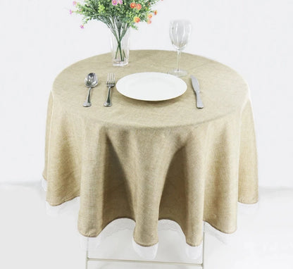 Table Cloth Round Wedding Party Table Cover Imitate Linen Lace Tablecloth