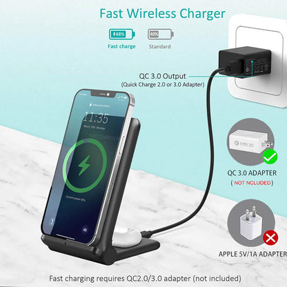 25W 2 in 1 Wireless Charger Stand For iPhone 15 14 13 12 11 Pro XS Max XR 8 Airpods