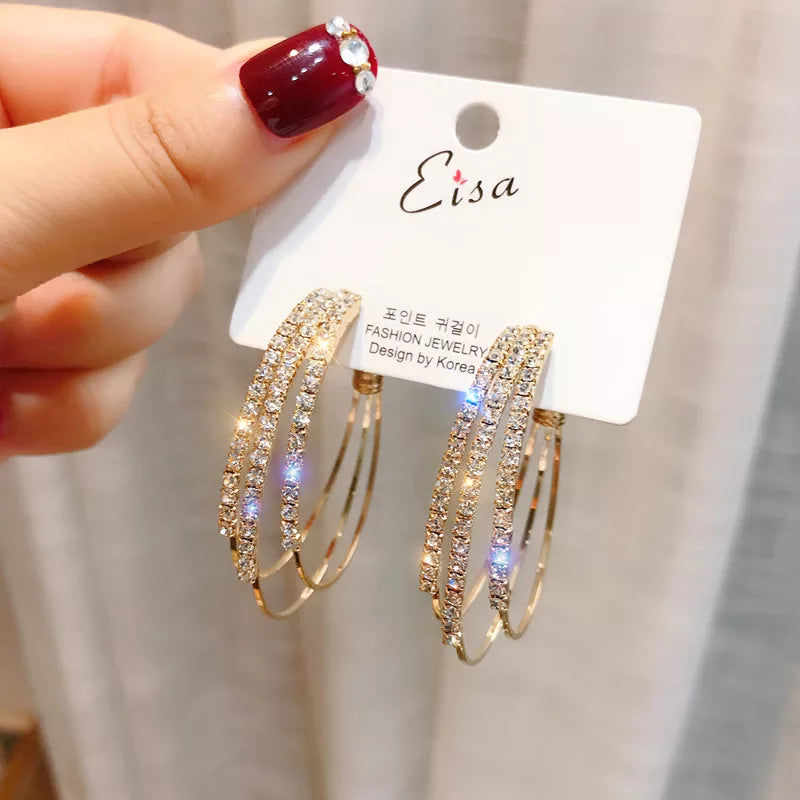 Exaggerated Rhinestone Shiny Circle Hoop Earrings Large Round Earrings for Women