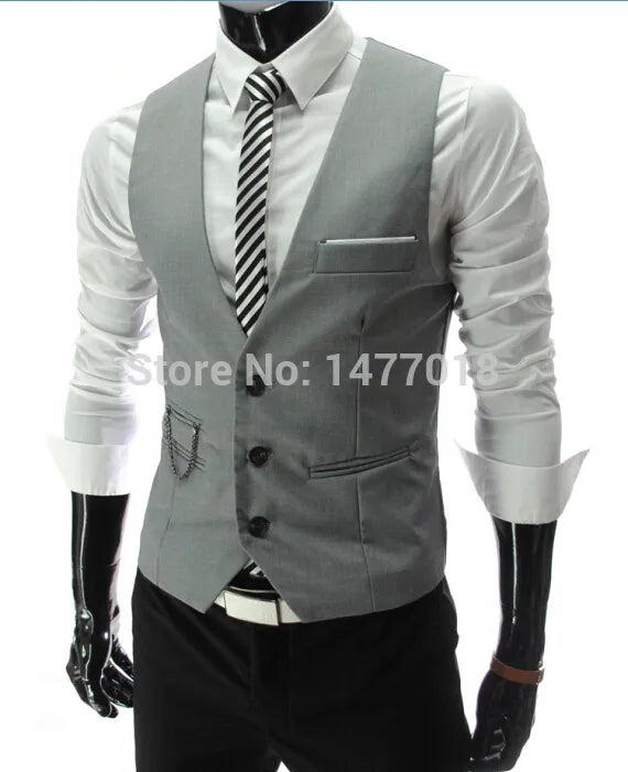 Slim Fit Mens Suit Vest Male Waistcoat Gilet Homme Casual Sleeveless Formal Business Jacket