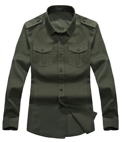 Slim Fit Mens Long Sleeve Cargo Shirts Causaul Blouses Yellow Army green