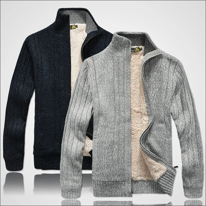 Sweater Male Clothes Thick Fleece Casual Cardigan Knitted Sweater for Men Coat