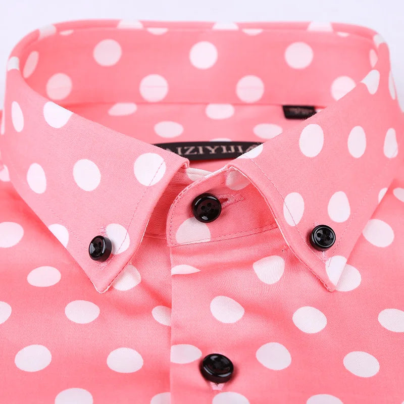 Black White Polka Dot Mens Dress Shirt Brand Long Sleeve Male Slim Fit Casual