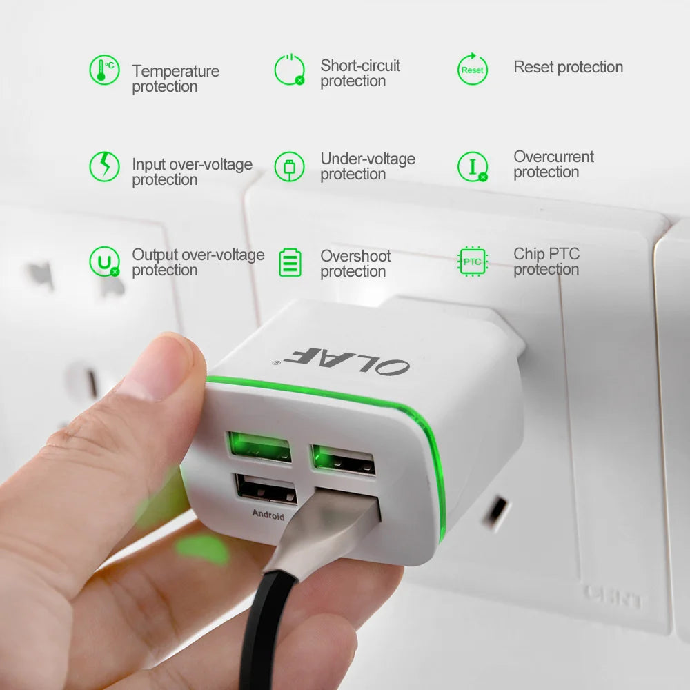 iPhone iPad Samsung Xiaomi OLAF 4 port USB charger adapter 5V4A travel charge