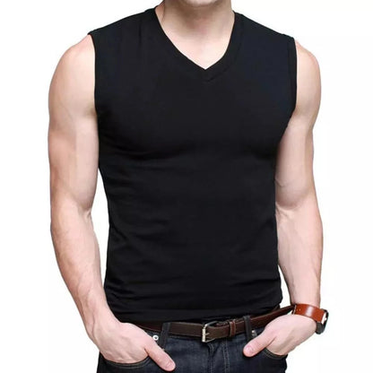 Mens Cotton T-Shirts V-Neck Short Sleeve Summer Fashion Male Muscle Tank Shirts Top Tees