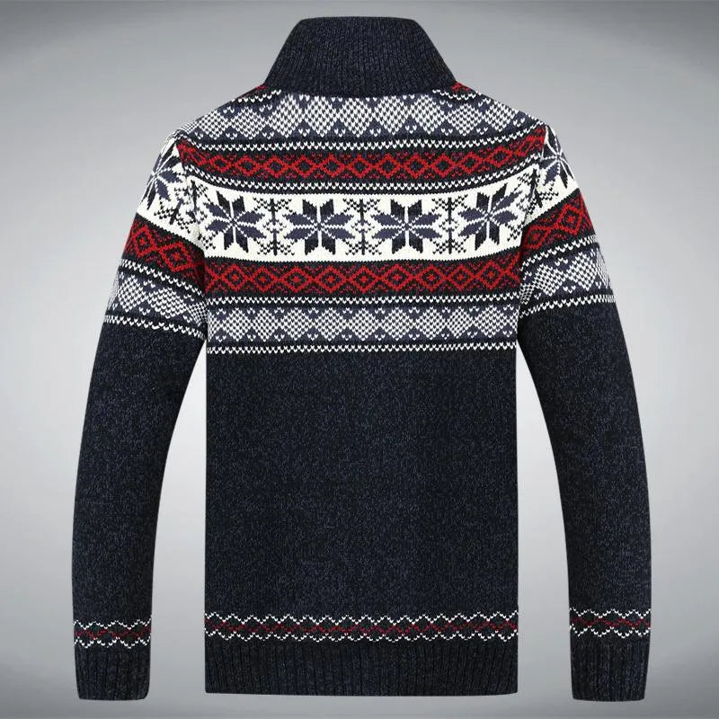 Sweater Male Thicken Fleece Men Cardigan Cotton Knitted Jacquard Men&