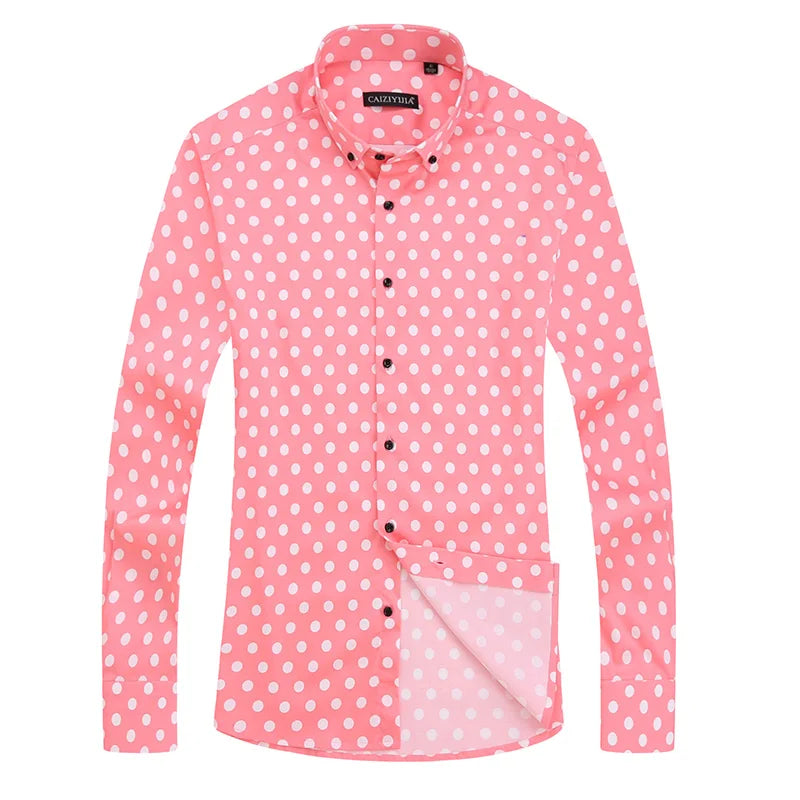 Black White Polka Dot Mens Dress Shirt Brand Long Sleeve Male Slim Fit Casual