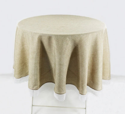 Table Cloth Round Wedding Party Table Cover Imitate Linen Lace Tablecloth