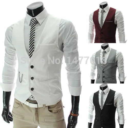 Slim Fit Mens Suit Vest Male Waistcoat Gilet Homme Casual Sleeveless Formal Business Jacket