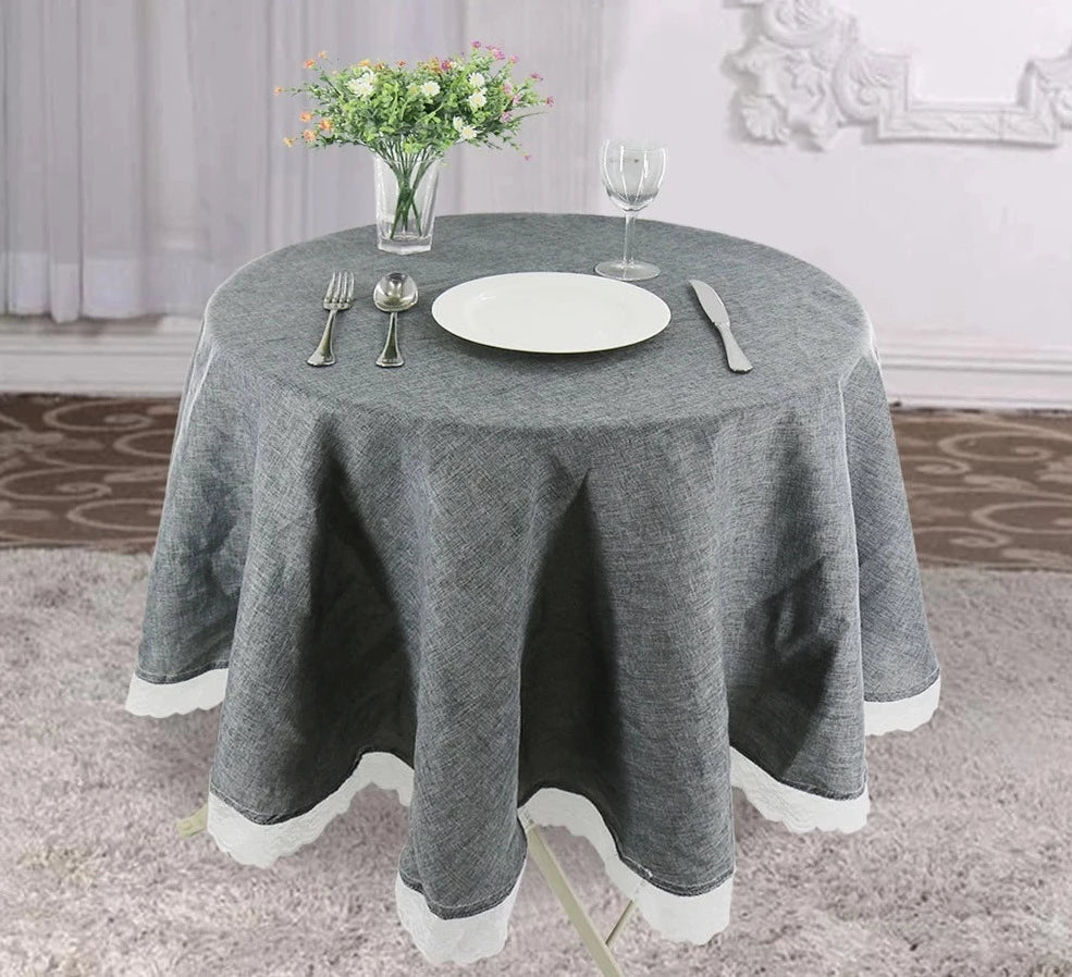 Table Cloth Round Wedding Party Table Cover Imitate Linen Lace Tablecloth