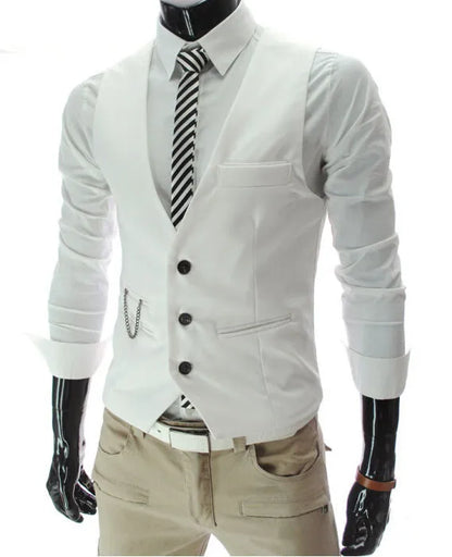 Slim Fit Mens Suit Vest Male Waistcoat Gilet Homme Casual Sleeveless Formal Business Jacket