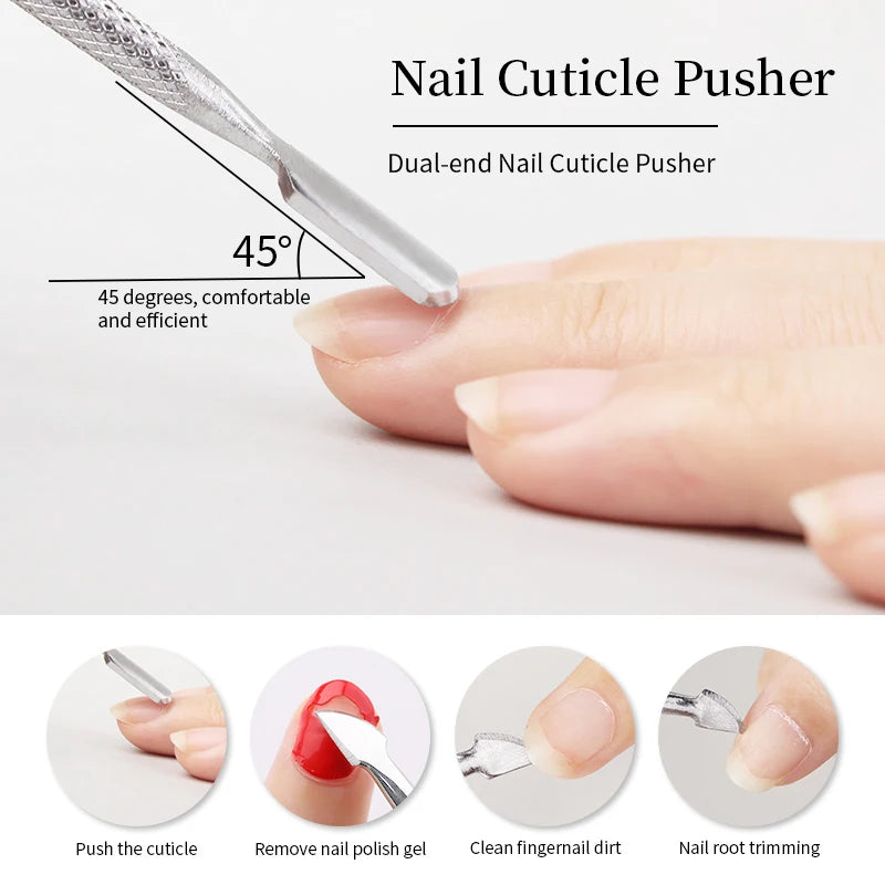 1pcs Double-ended Stainless Steel Cuticle Pusher Dead Skin Push Remover