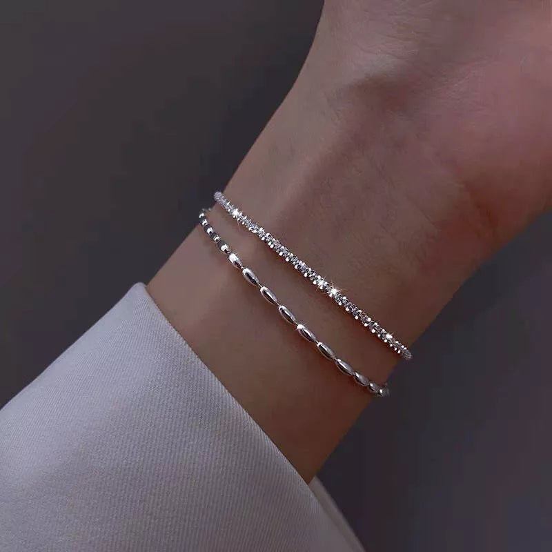 Sterling Silver Double Layer Women Bracelet