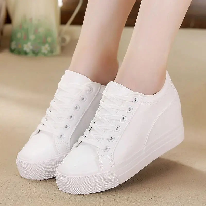 Breathable Sneakers increased Platform Shoes Casual Footwear Leisure Leather White Shoes