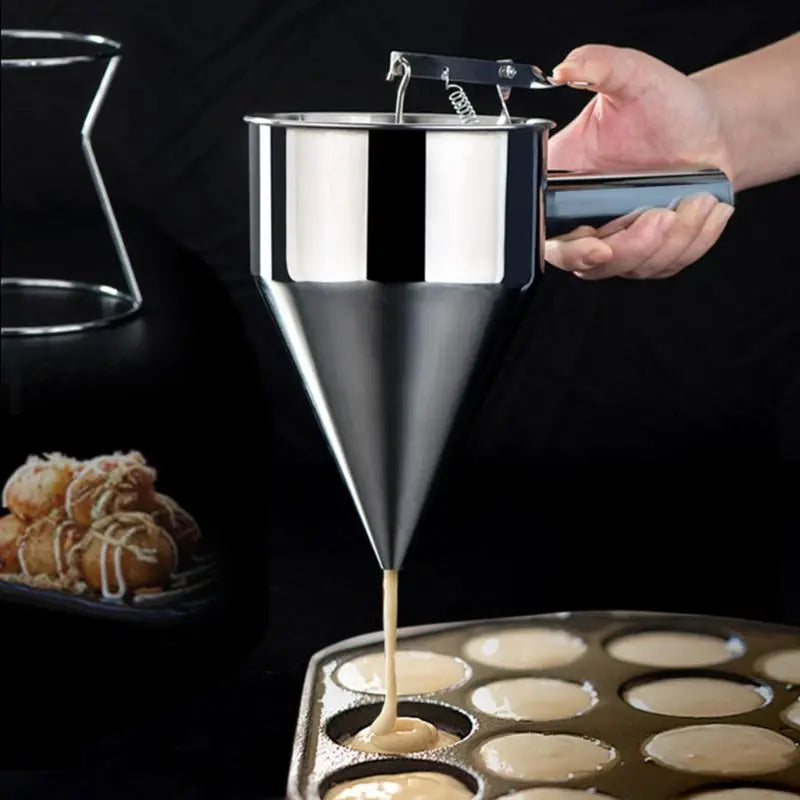 Stainless Steel Funnel Dispenser with Rack Cupcake Pancake Batter Maker Octopus Fish Ball