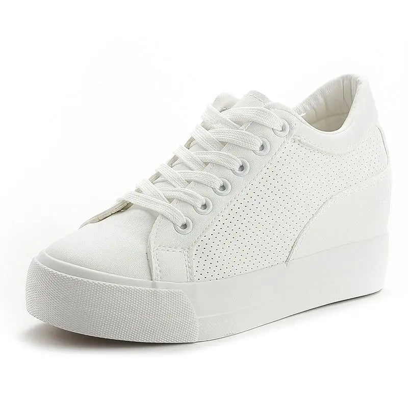 Breathable Sneakers increased Platform Shoes Casual Footwear Leisure Leather White Shoes