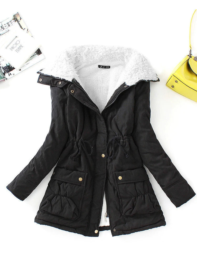 Cotton Coat Women Slim Snow Outwear Medium-long Wadded Jacket Thick Cotton Padded Warm Cotton