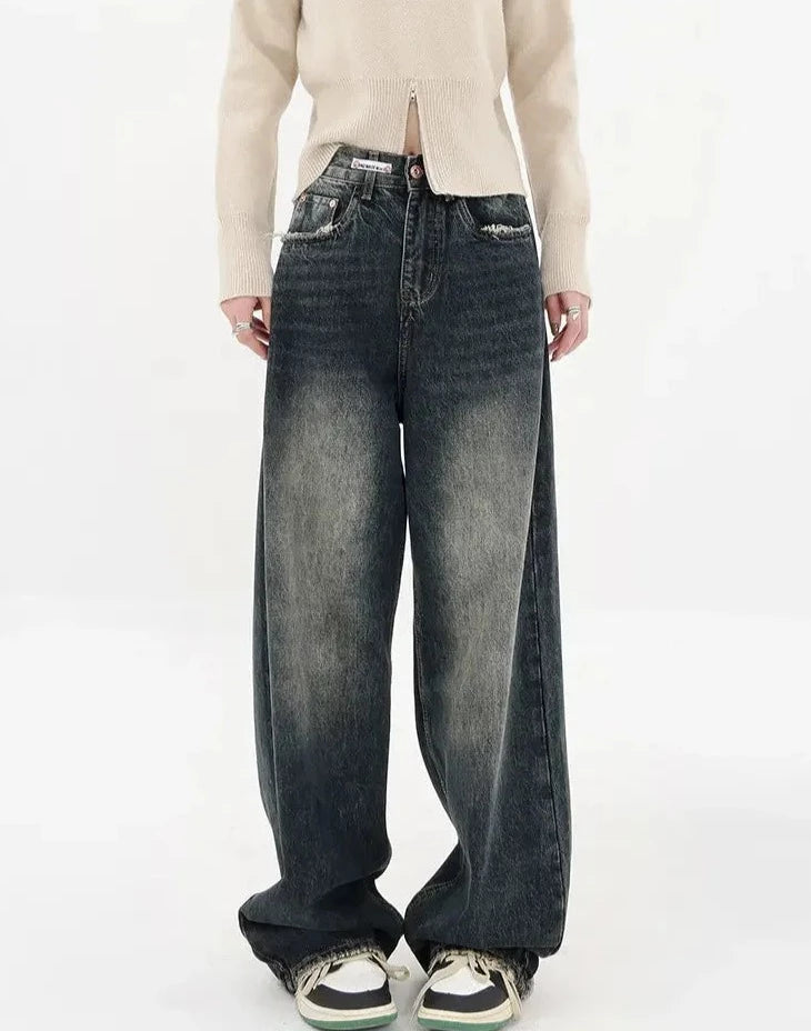 High Waist Jeans Loose Wide Leg Straight Loose Denim Trousers Y2K Baggy Pants