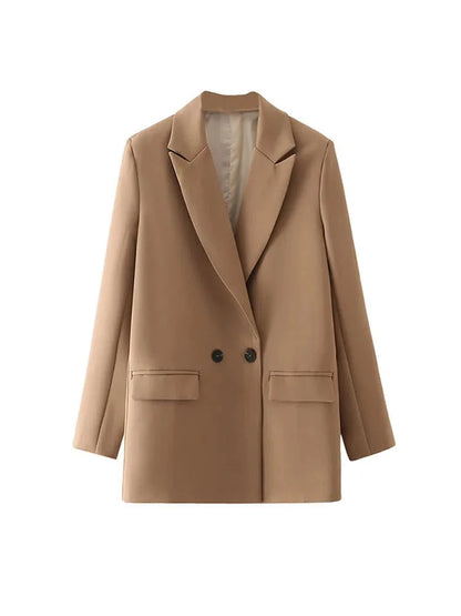 Double Breasted Blazer Vintage Coat Notched Collar Long Sleeve Ladies Outerwear Stylish Tops