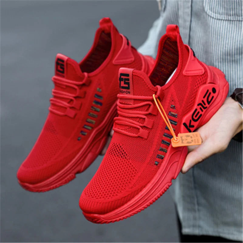 Sneakers Fashion Knitted Fabric Sports Shoes Breathable Mesh Lace-up Casual Shoes