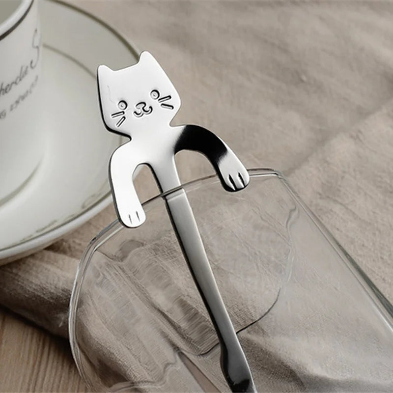 4pcs Stainless Steel Cute Cat Spoons Coffee Tea Ice Cream Teaspoons Spoon Dessert