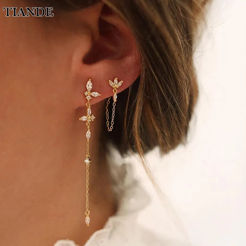 Exquisite Zircon Tassel Chain Dangle Earrings for Women