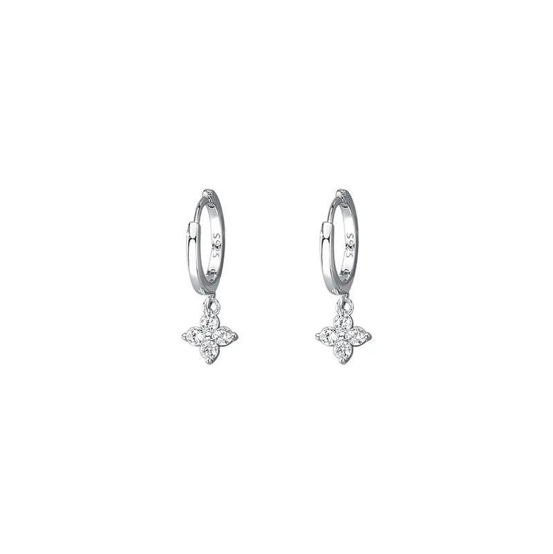 Sterling Silver Floral Sweet Simple Inlaid Zircon Earrings for Women