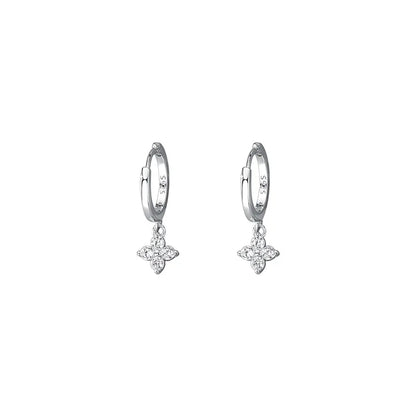 Sterling Silver Floral Sweet Simple Inlaid Zircon Earrings for Women