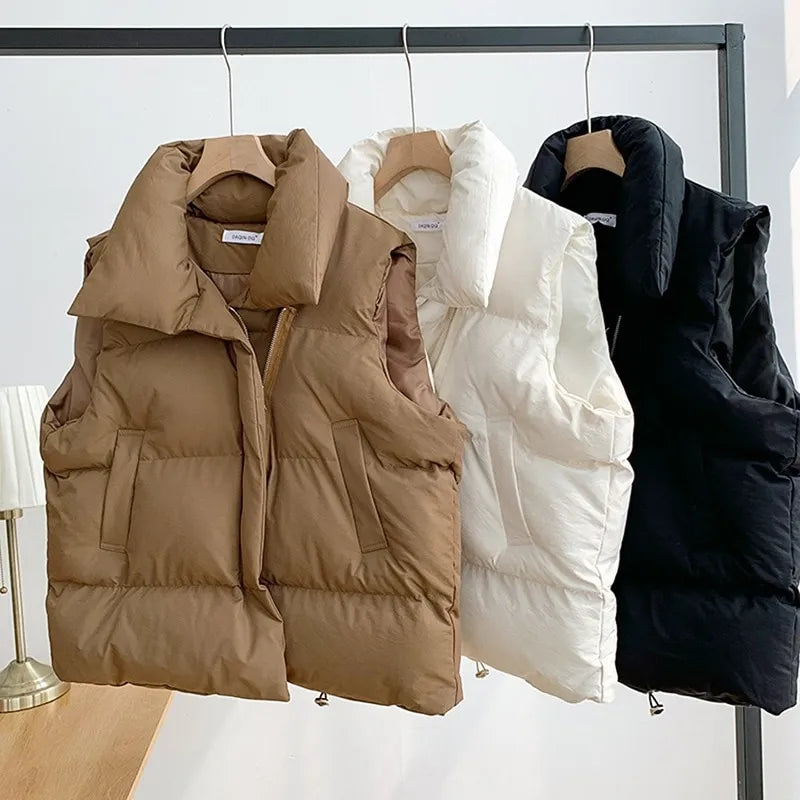 Thick Warm Down Vest Loose Jacket Casual Outerwear Short Waistcoat Windproof Vest Coats