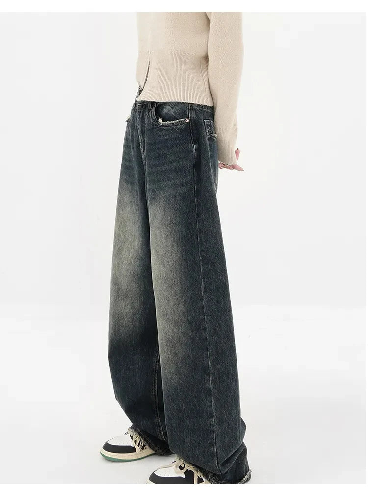 High Waist Jeans Loose Wide Leg Straight Loose Denim Trousers Y2K Baggy Pants