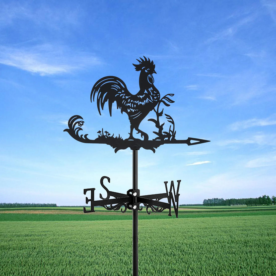 Rooster Cock Art Black Metal Chicke Wind Vanes Outdoors Decorations Garden