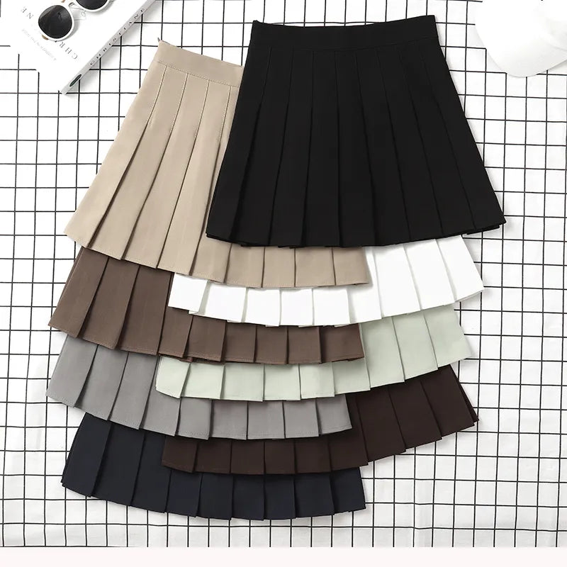 Brown Skirt High Waist Harajuku Korean Style Black Mini Pleated Skirt For School Girl Uniform