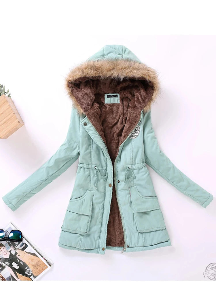 Medium-long Thicken Outwear Hooded Wadded Coat Slim Parka Cotton-padded Jacket Overcoat