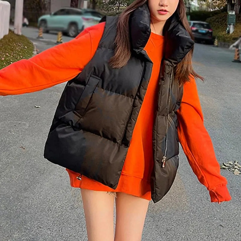 Thick Warm Down Vest Loose Jacket Casual Outerwear Short Waistcoat Windproof Vest Coats