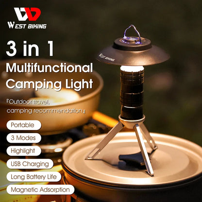 Portable Camping Light with Magnetic USB Rechargeable Camping Lantern Outdoor Led Flashlight