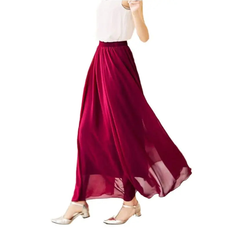 Elegant High Waist Chiffon Skirt Elastic Waist Casual Long Maxi Skirts Saias