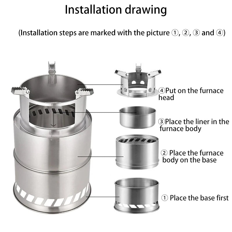 Vilead Camping Wood Stove Equipment Bushcraft Stainless Steel Portable Fire Heater Outdoor