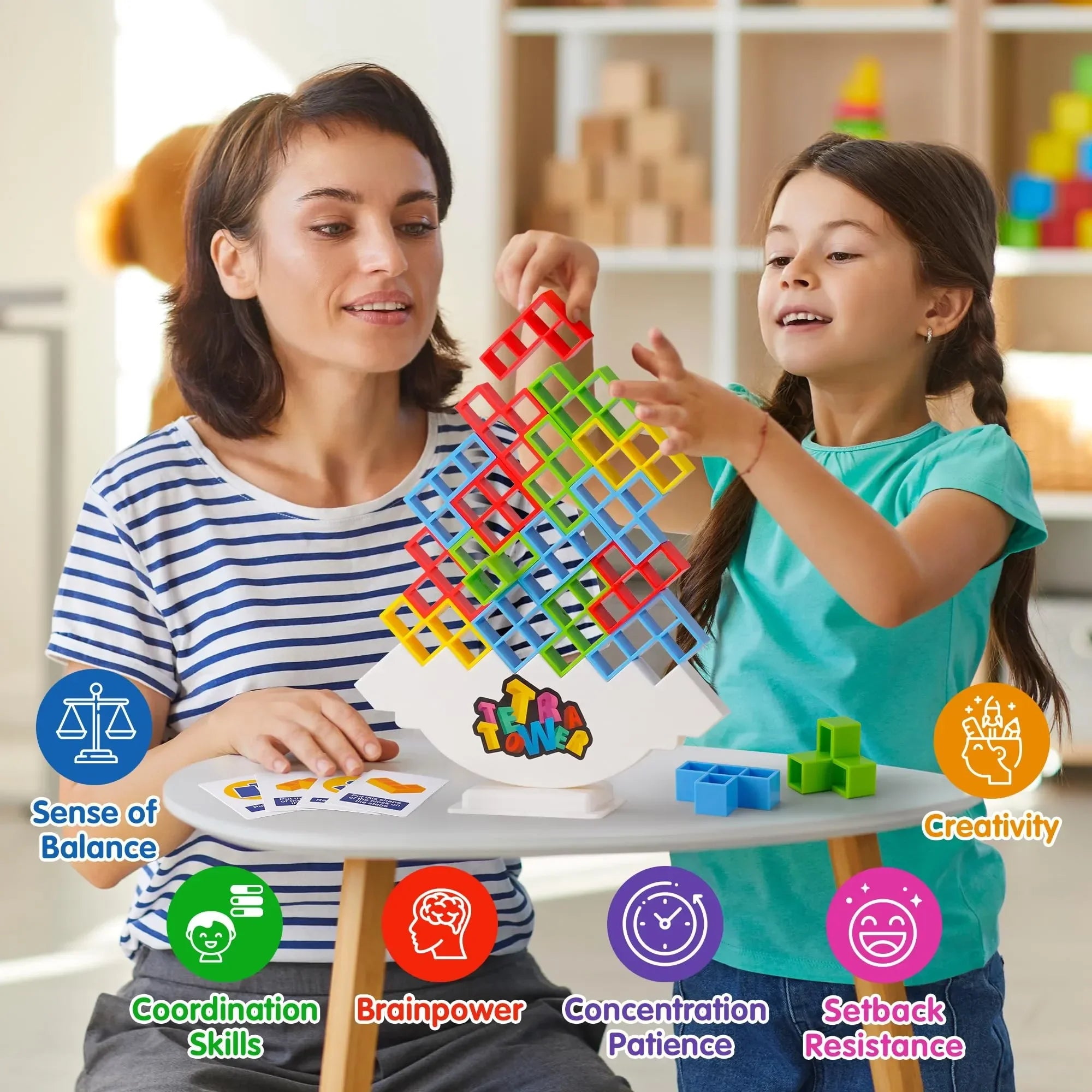 Tetra Tower Fun Balance Stacking Building Blocks Board Game for Kids Adults Friends Team