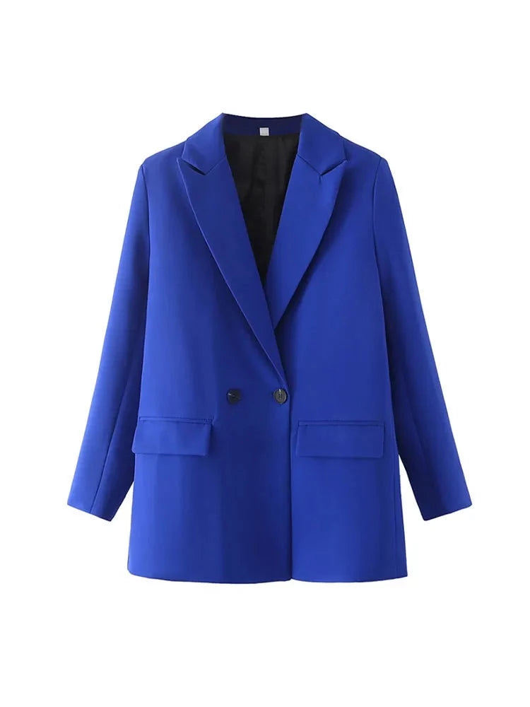 Double Breasted Blazer Vintage Coat Notched Collar Long Sleeve Ladies Outerwear Stylish Tops