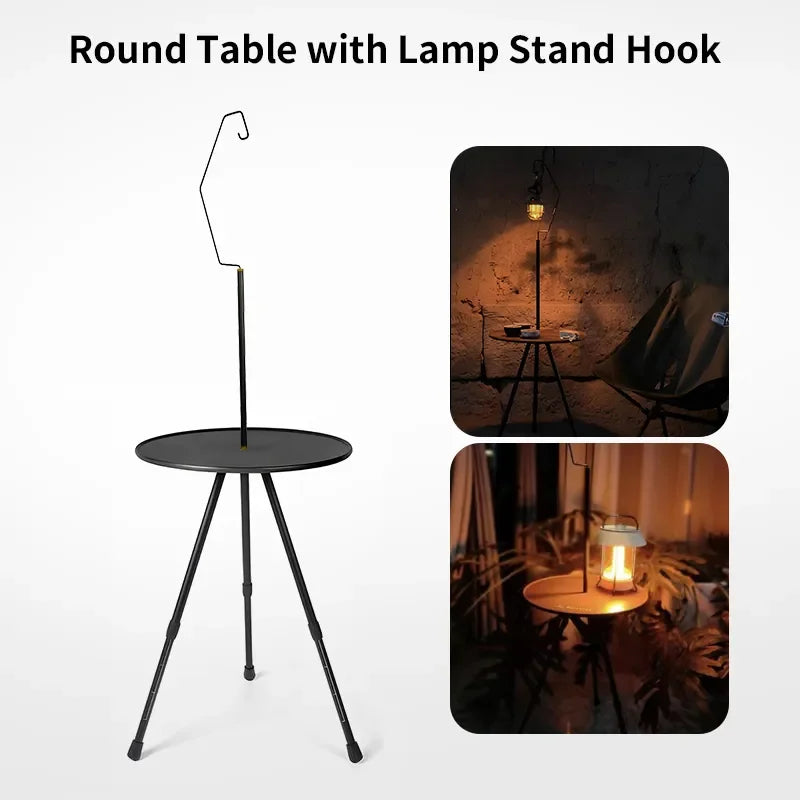 Camping Round Table with Light Stand Ultralight Portable Folding Table