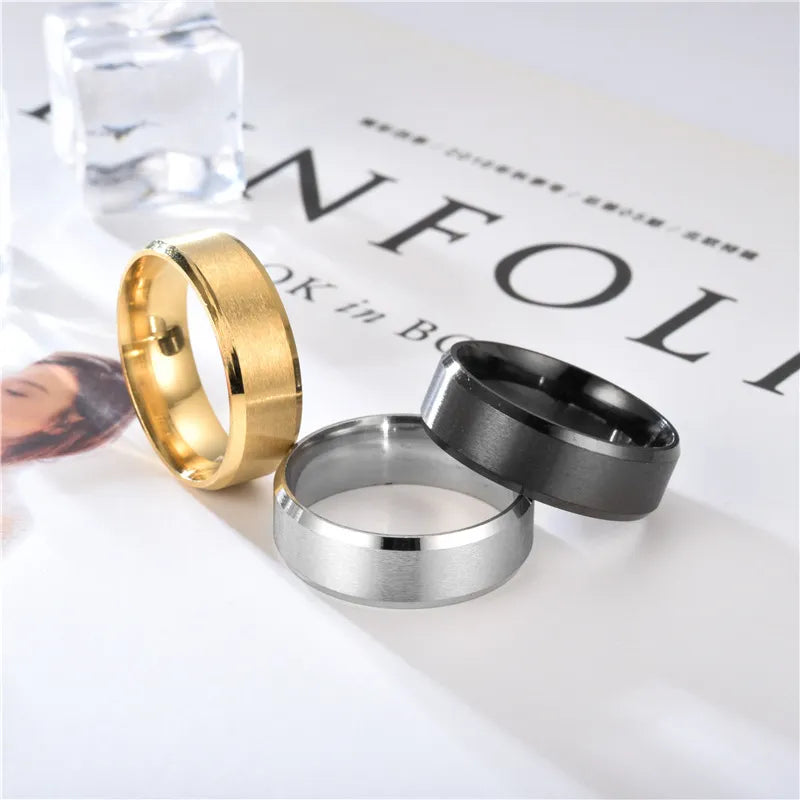 Black Carbide Classic Solid Color Metal White Wedding Engagement Ring For Man