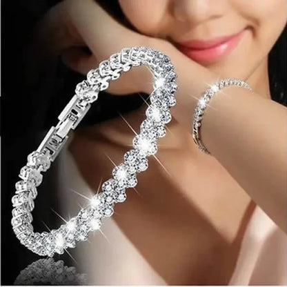 Luxury Roman Crystal Heart Chain Bracelet For Women