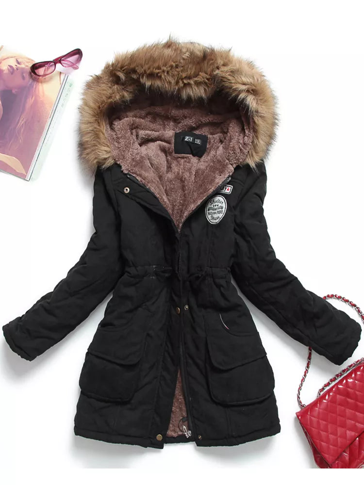 Medium-long Thicken Outwear Hooded Wadded Coat Slim Parka Cotton-padded Jacket Overcoat