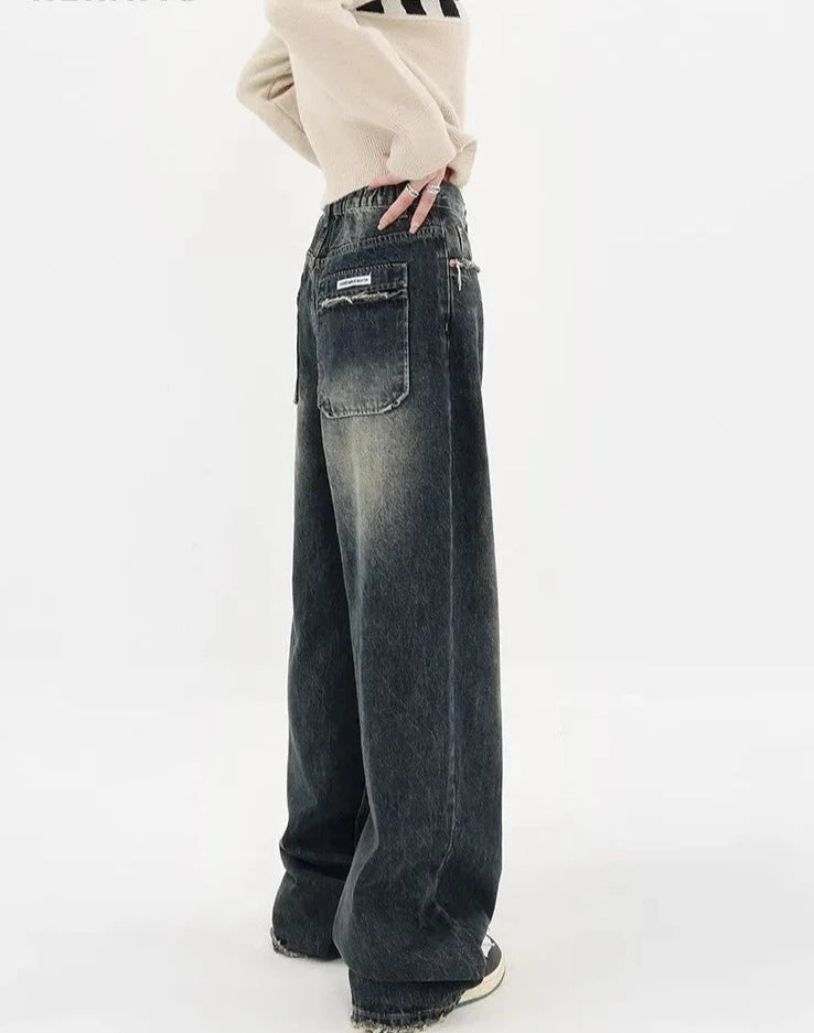 High Waist Jeans Loose Wide Leg Straight Loose Denim Trousers Y2K Baggy Pants