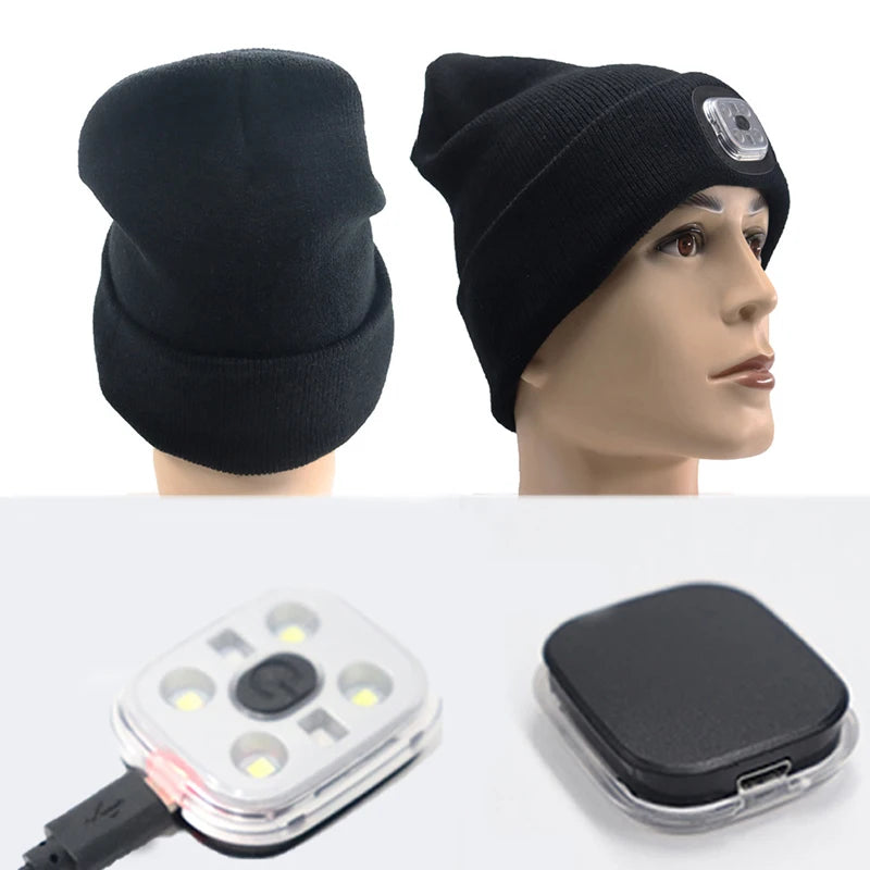 Led Light Knitted Hat Warm Elastic Beanie Autumn Winter Outdoor Sports Night Hiking Fishing