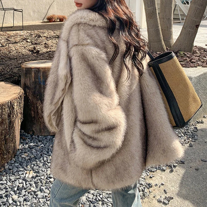 Faux Fur Coat Jacket Winter Loose Oversized Long Fluffy Overcoat Outerwear