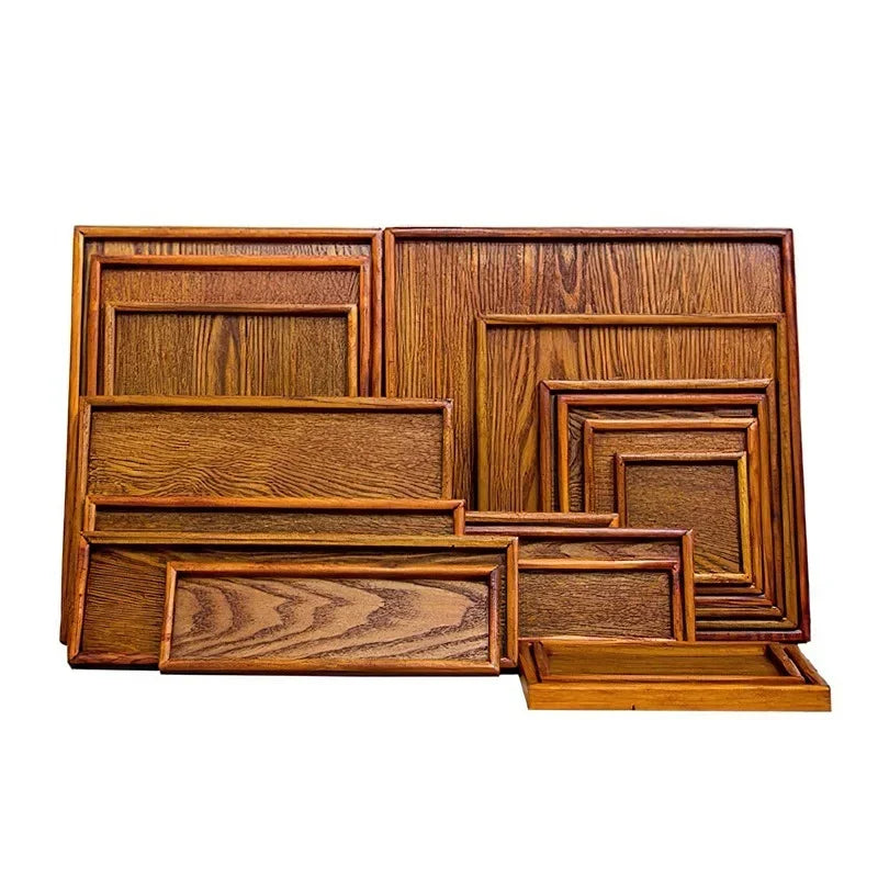 Wooden Tray Japanese Brown 30cm Square Rectangle Coffee Tea Set Tableware Pallet Food Plate